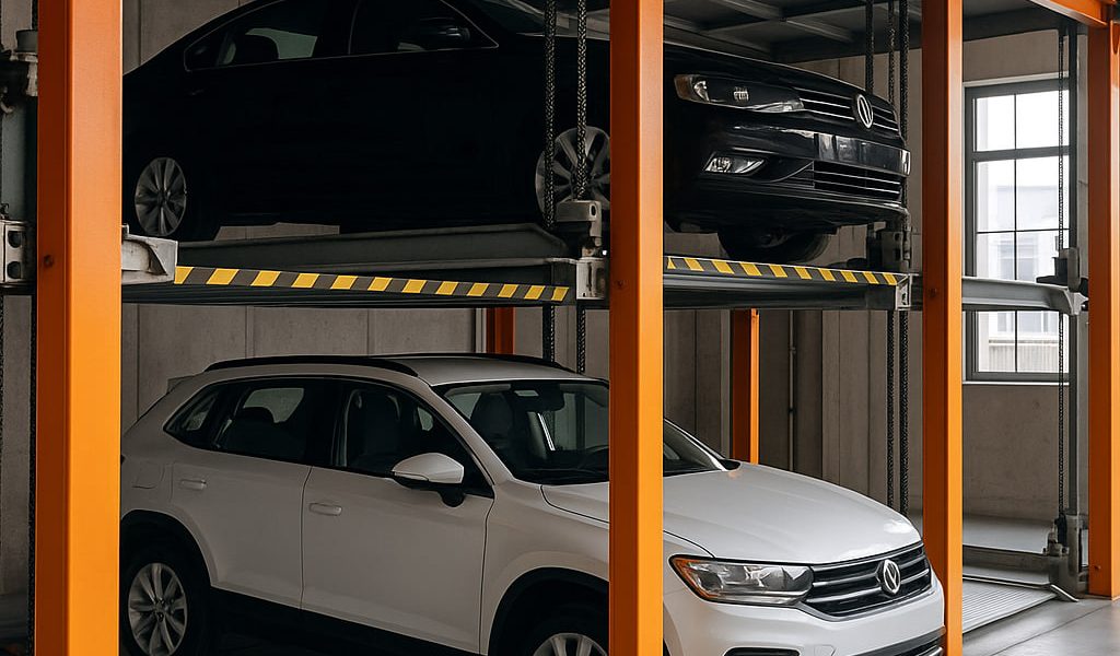 Sistema automatizado de elevadores protegiendo vehículos