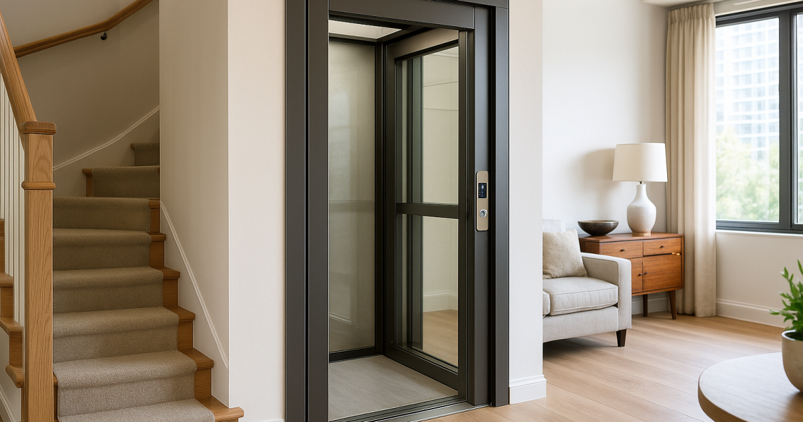 Elevador integrado armónicamente en el diseño interior del hogar