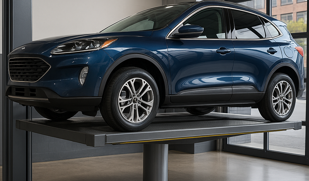 Elevador de autos moderno en funcionamiento dentro de un estacionamiento