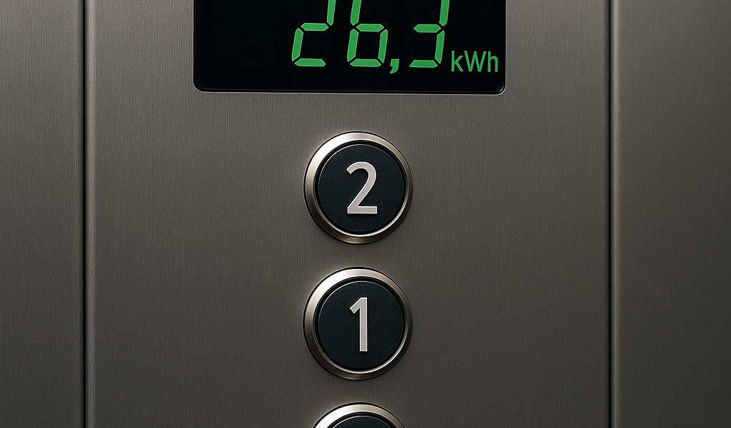 Panel de control mostrando consumo energético de un elevador
