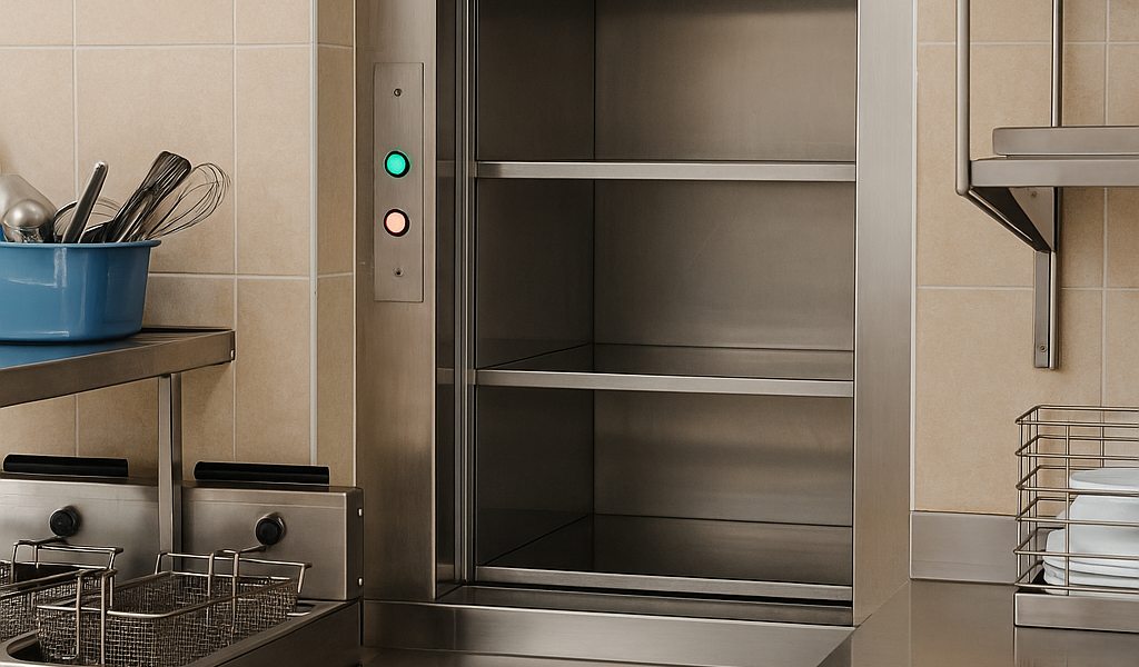 Elevador de carga pequeño en cocina de restaurante