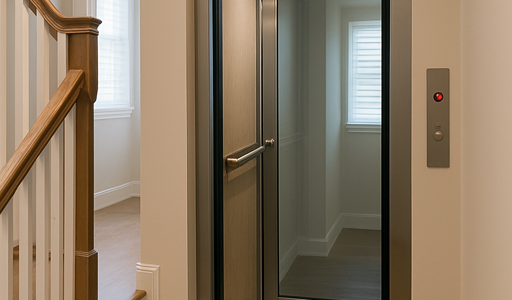 Elevador compacto y elegante instalado en vivienda pequeña