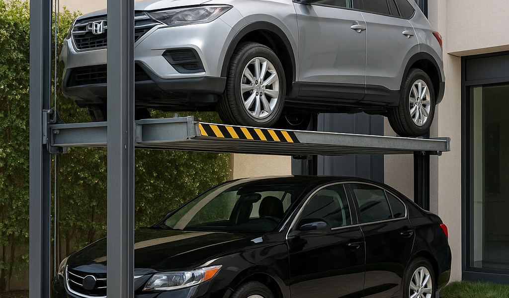 Elevador compacto para autos instalado en espacio pequeño