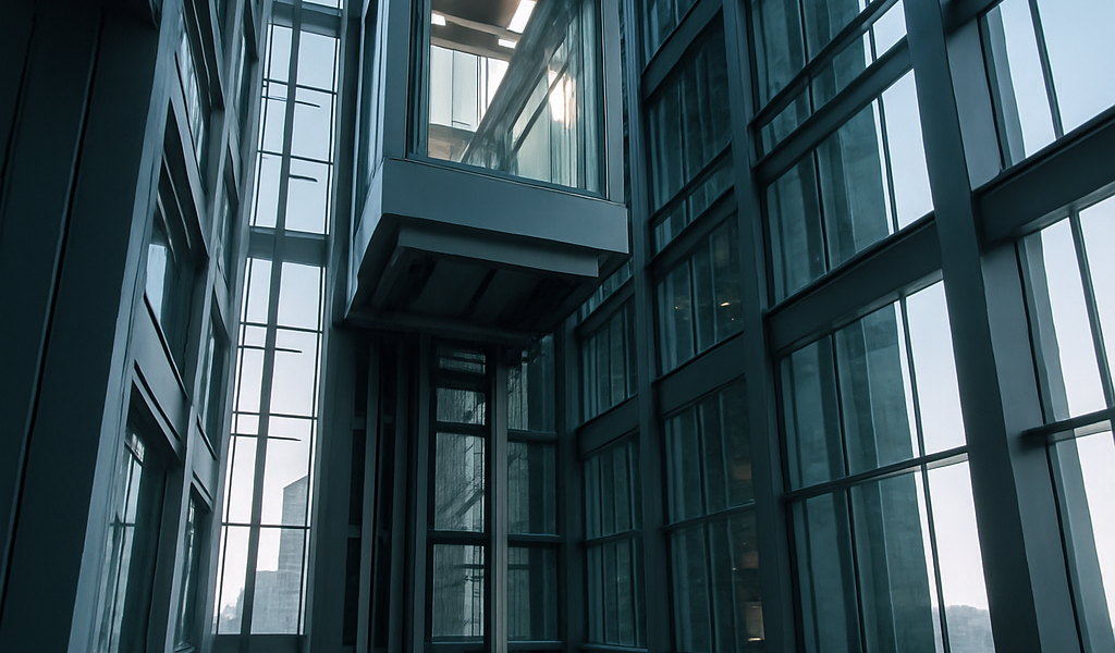 Ascensor subiendo en un edificio de gran altura