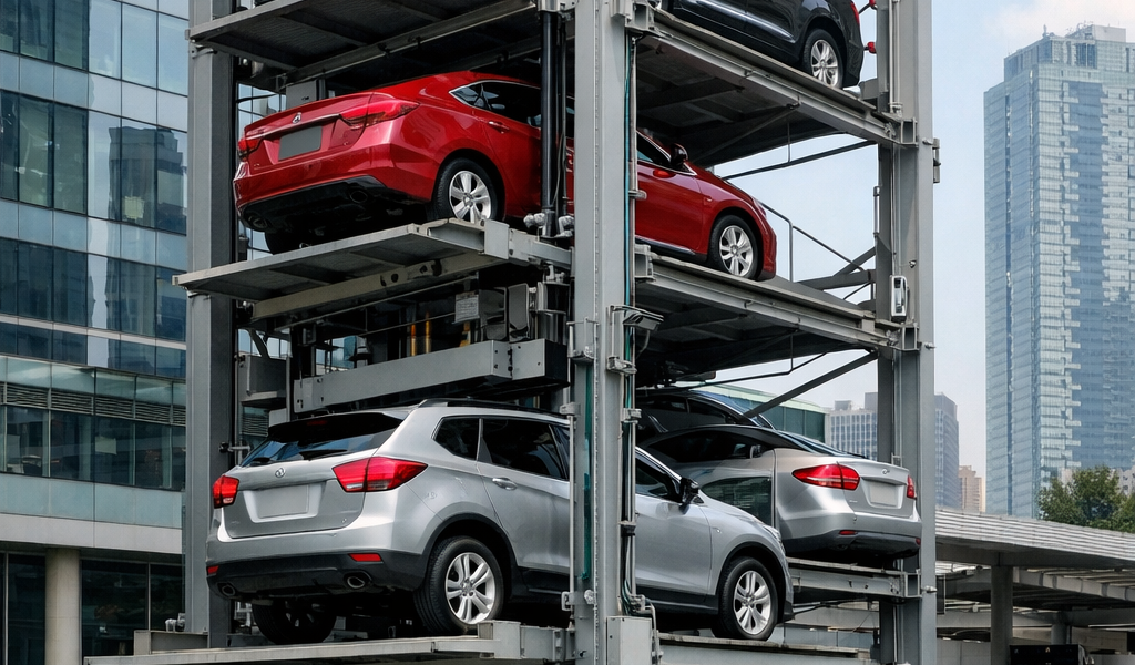 sistema de estacionamiento vertical con elevadores para autos en edificio moderno optimizando espacio en México