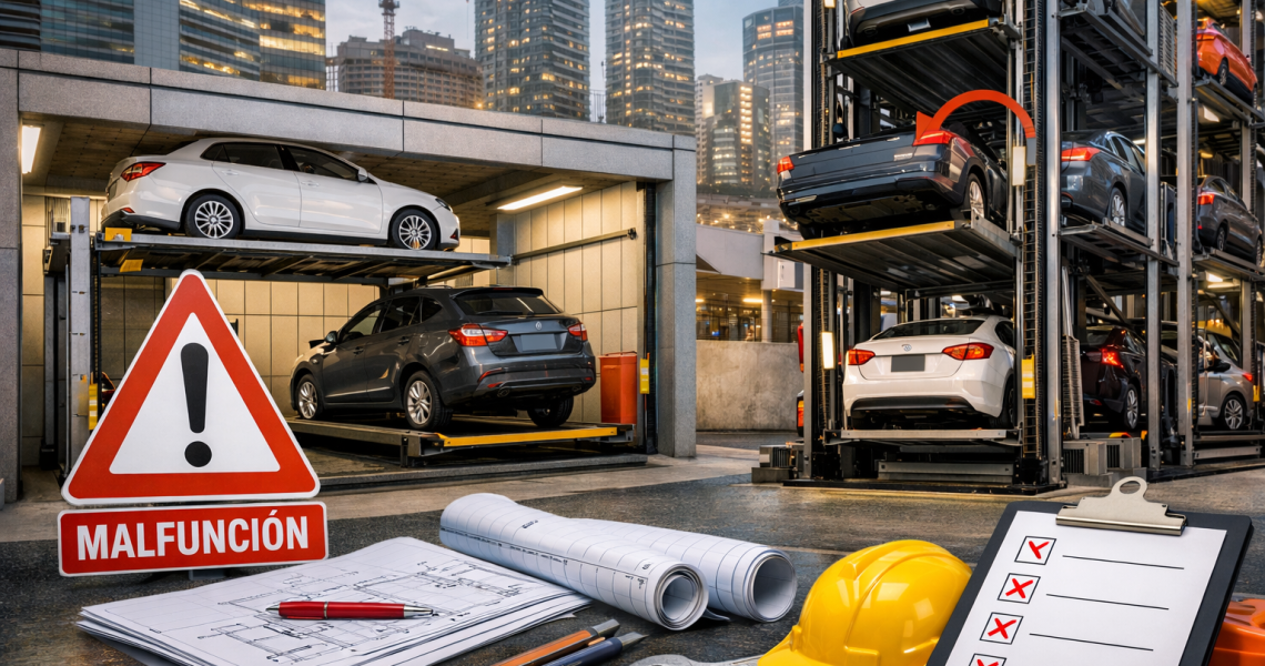 elevadores para autos en proyecto urbano en México con sistema de estacionamiento vertical moderno