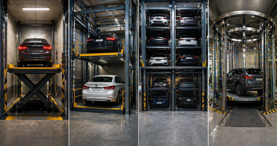 comparativa elevadores para autos en México en estacionamiento moderno con sistema vertical automatizado