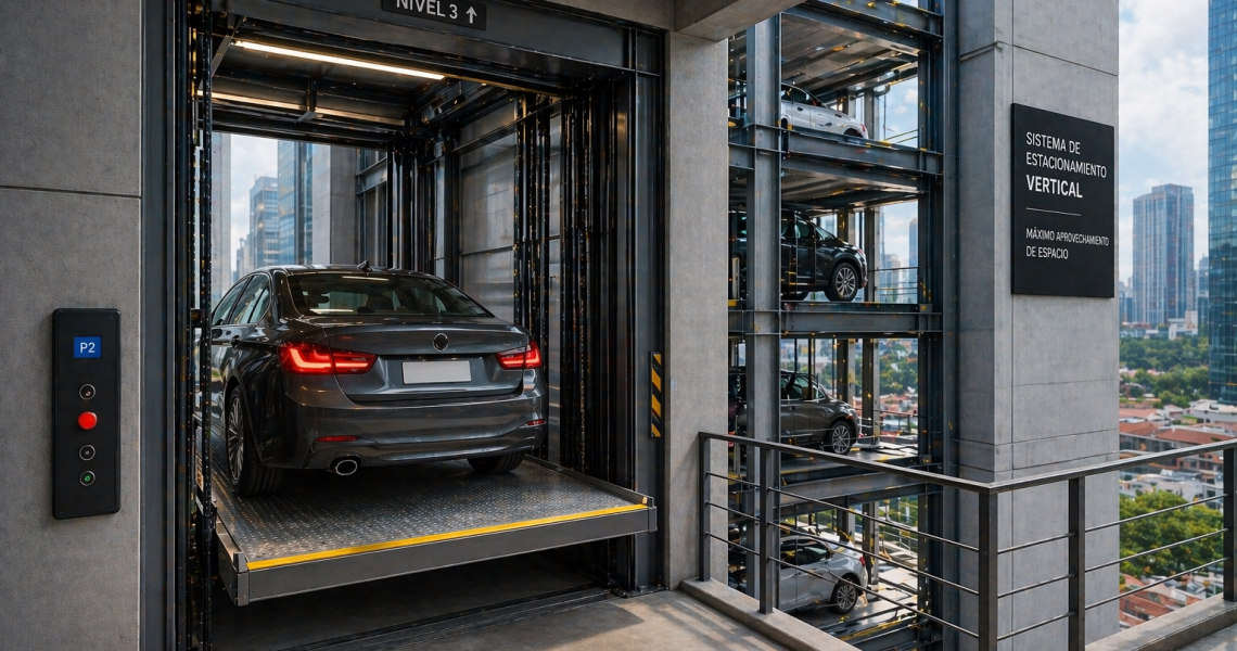 elevador para autos en proyecto vertical en México optimizando espacio en estacionamiento moderno