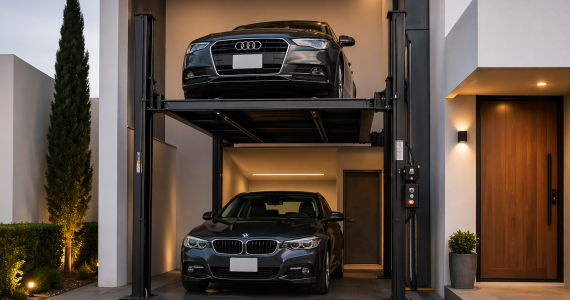 elevador para autos en México con poco espacio instalado en vivienda moderna