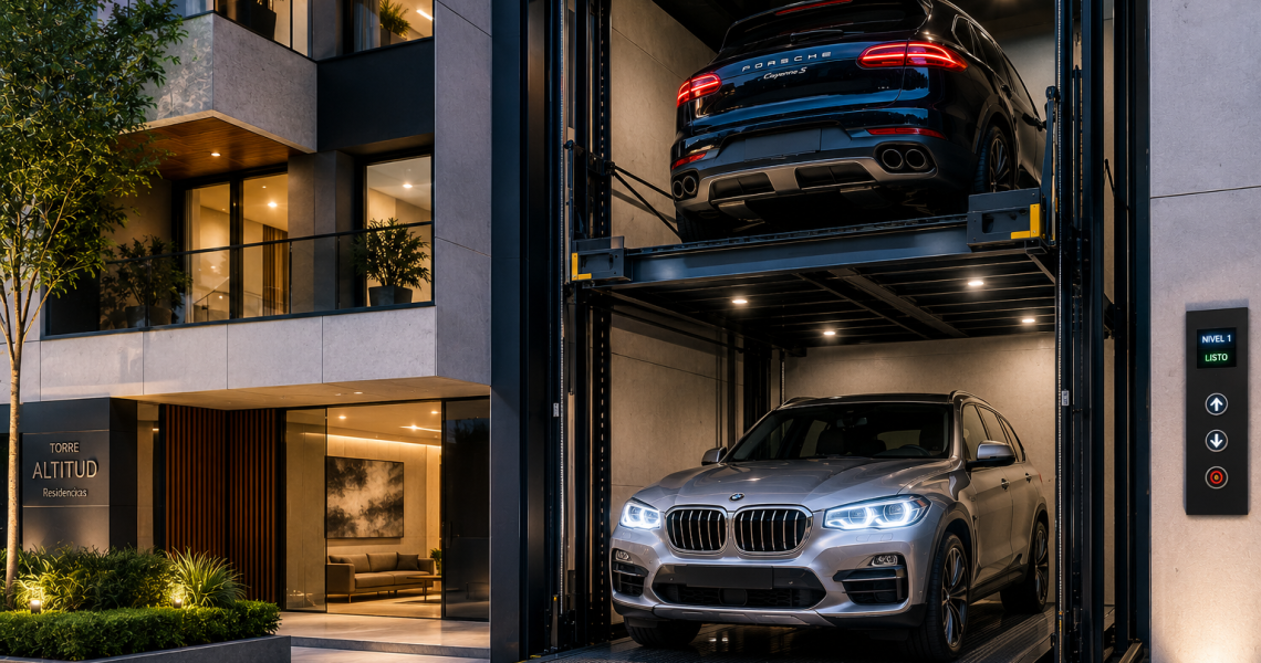 Solución de elevadores para autos en edificios en México con sistema moderno automatizado