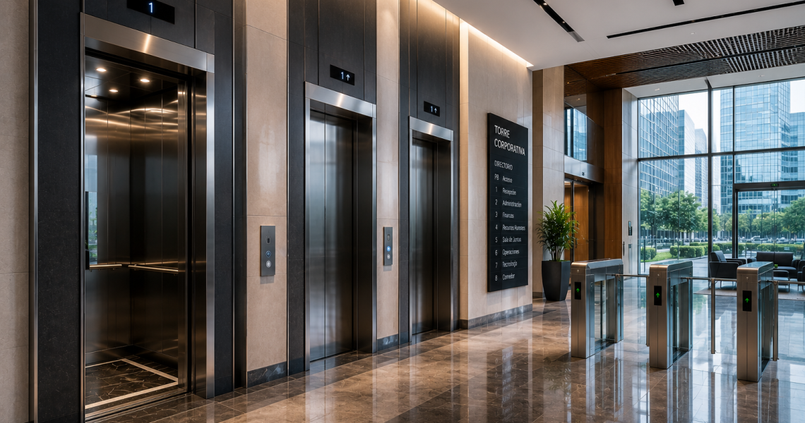 Qué elevador conviene más para edificios corporativos en México en torre moderna