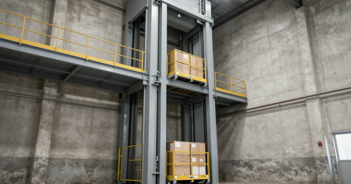 Elevadores montacargas en México para logística interna con movimiento de mercancía entre niveles