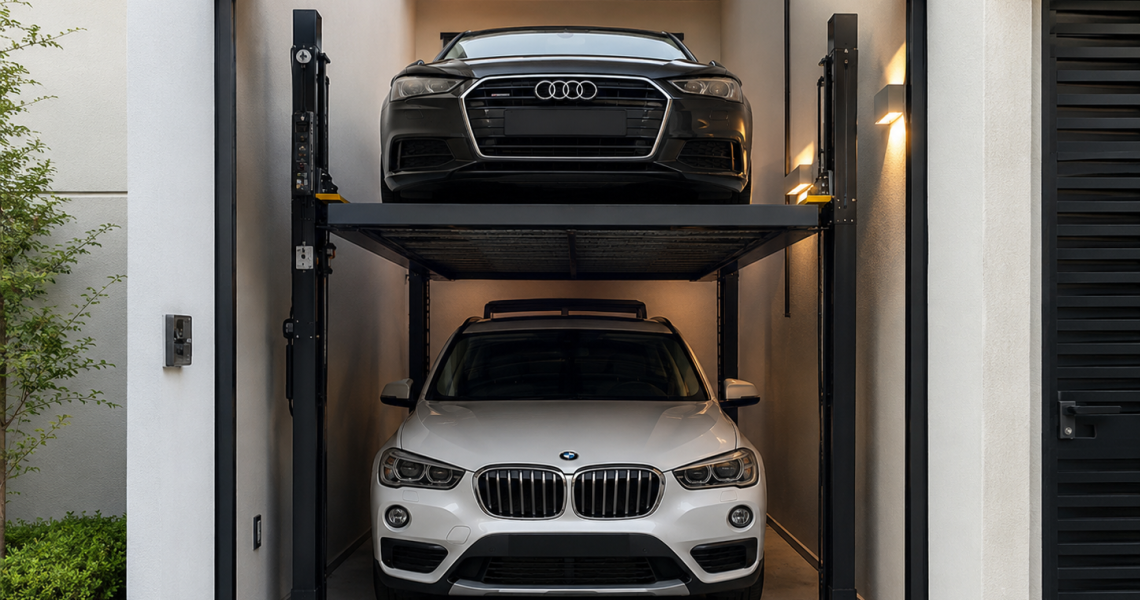 Solución con elevadores para autos en México para espacios reducidos en una cochera compacta