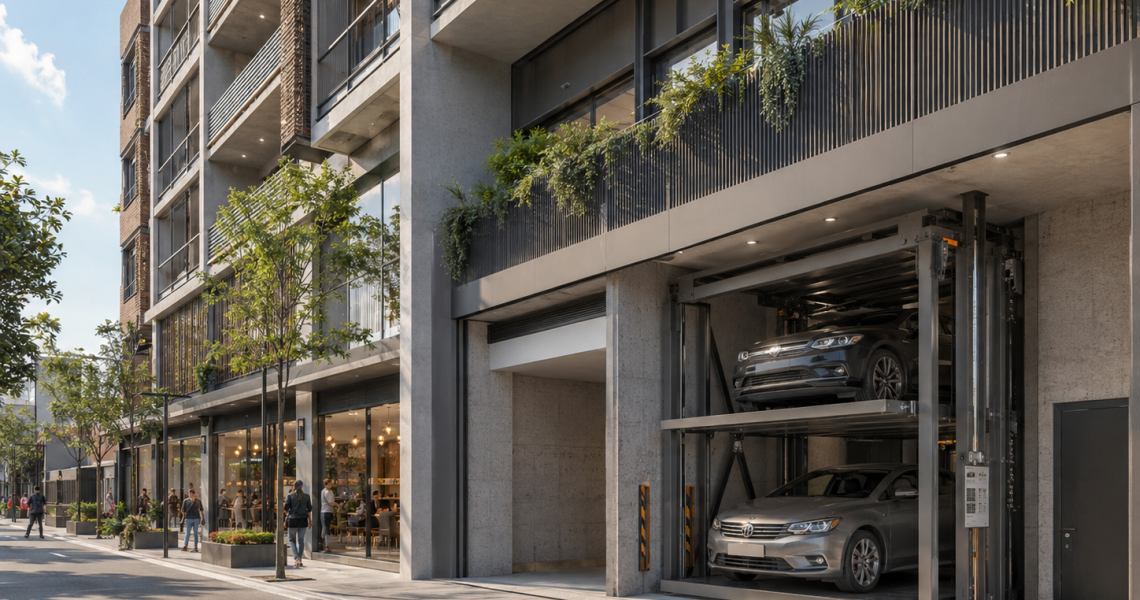 Elevadores para autos en México para proyectos mixtos con estacionamiento vertical integrado