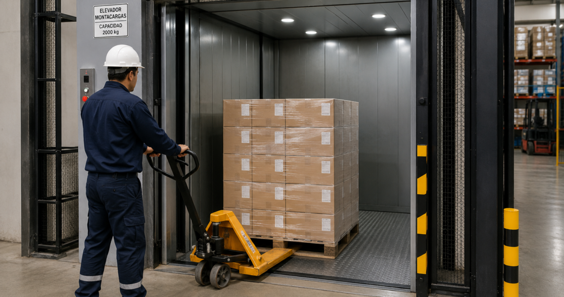 Elevadores montacargas según el tipo de carga para instalaciones industriales en México.